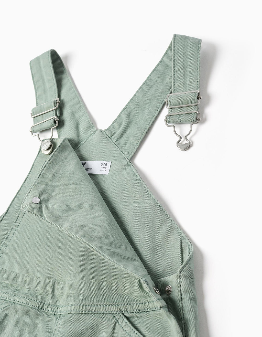 Wide leg twill dungarees for girls, light green