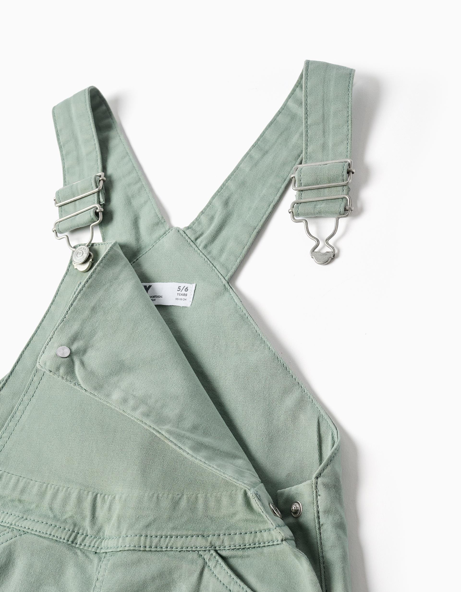 Wide leg twill dungarees for girls, light green