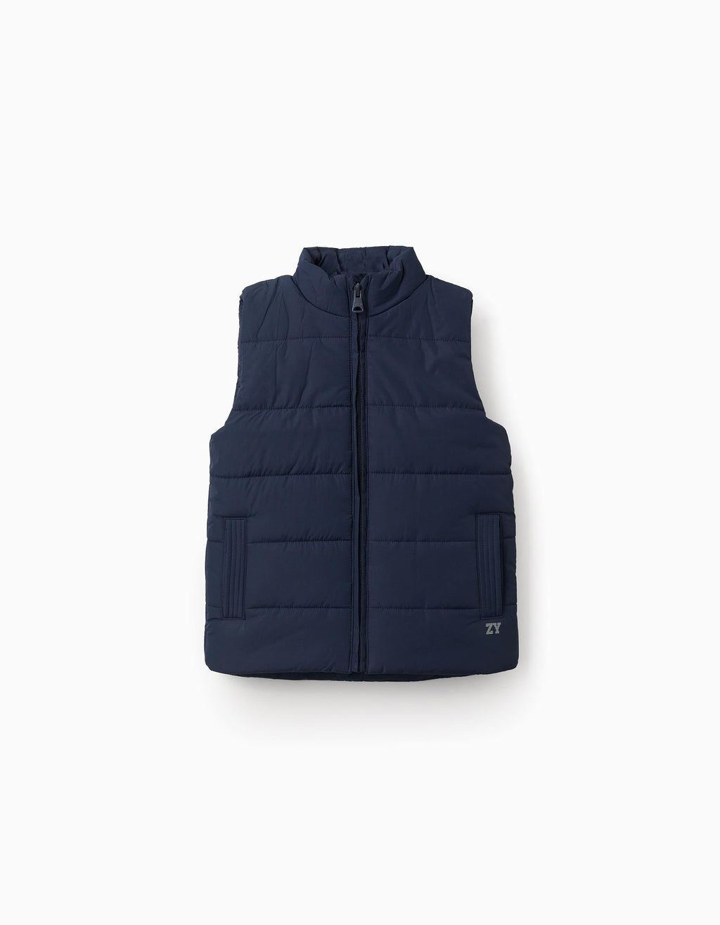 Puffer vest with polar fleece lining and pockets for boys, navy blue