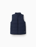 Puffer vest with polar fleece lining and pockets for boys, navy blue