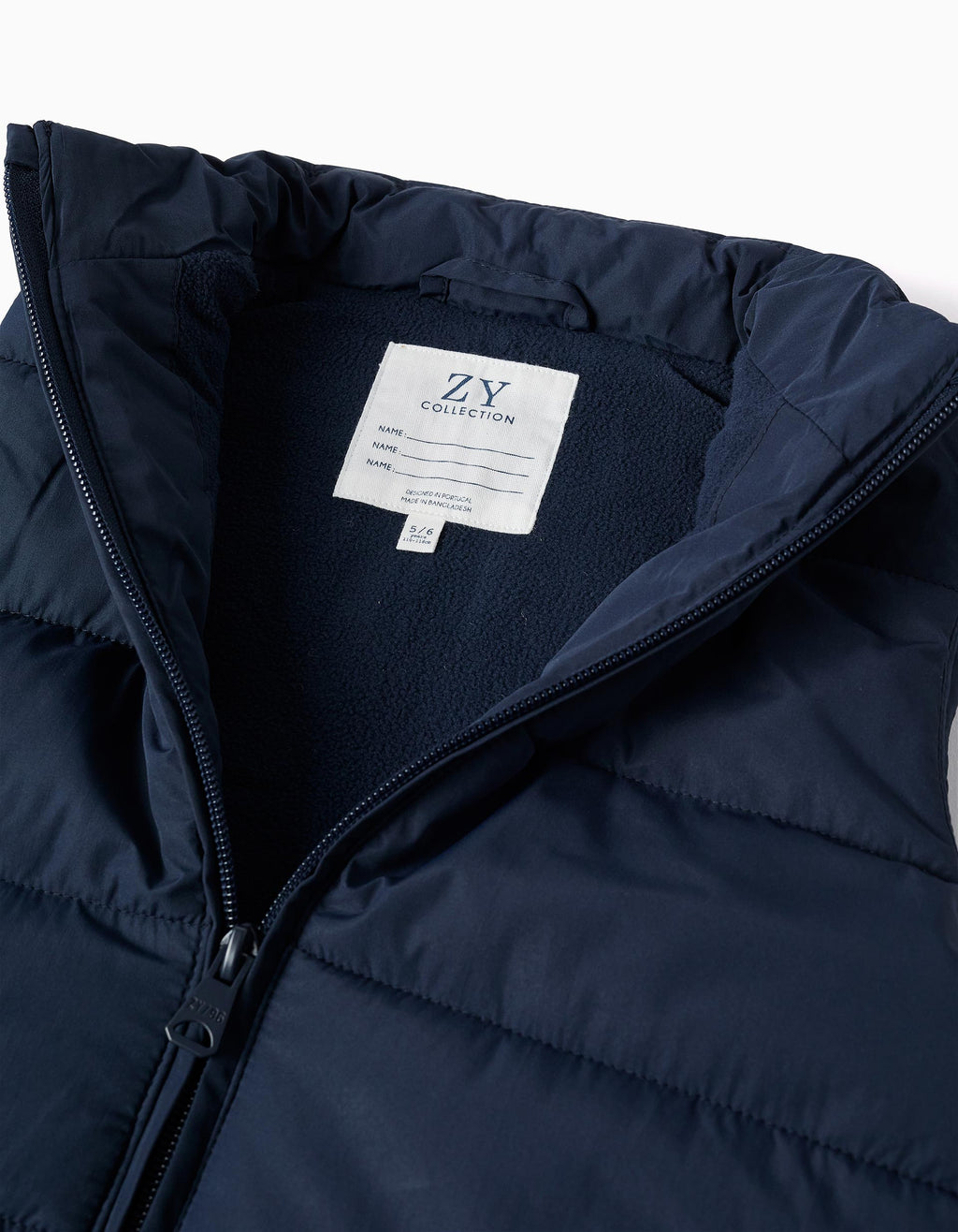 Puffer vest with polar fleece lining and pockets for boys, navy blue