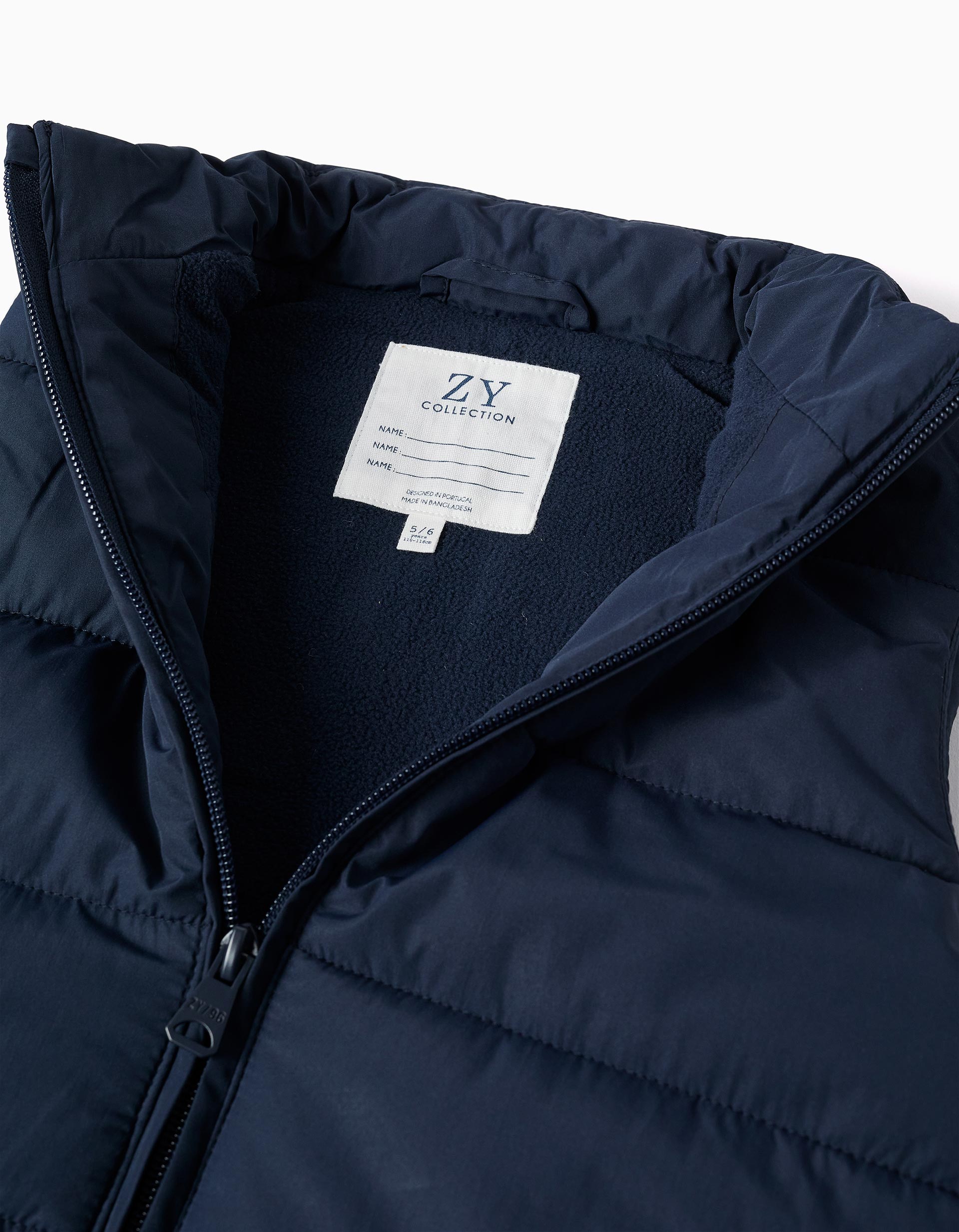 Puffer vest with polar fleece lining and pockets for boys, navy blue