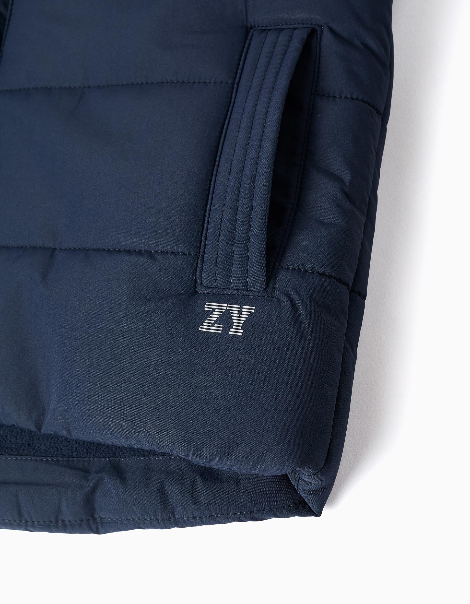 Puffer vest with polar fleece lining and pockets for boys, navy blue