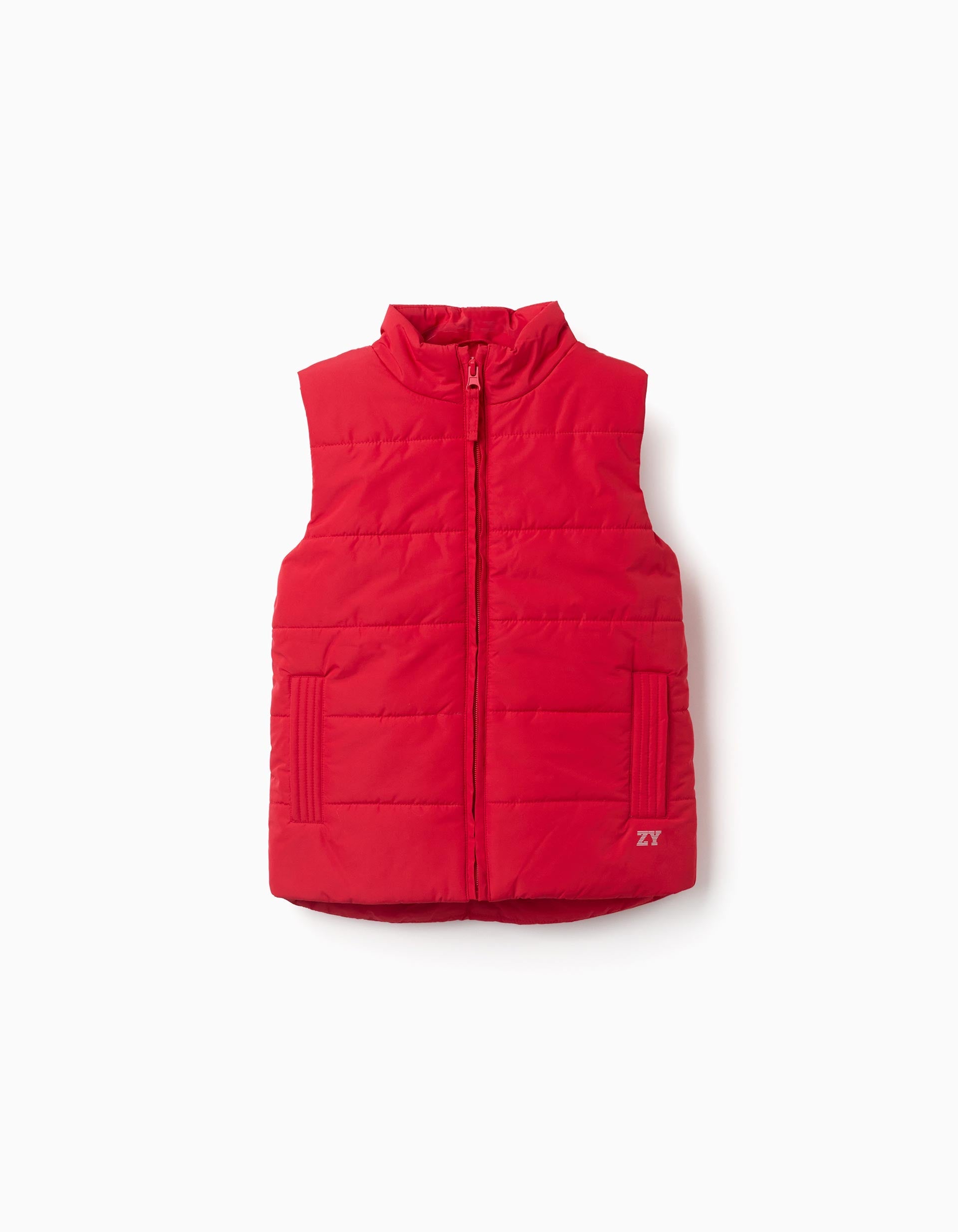 Puffer vest with polar fleece lining and pockets for boys, red