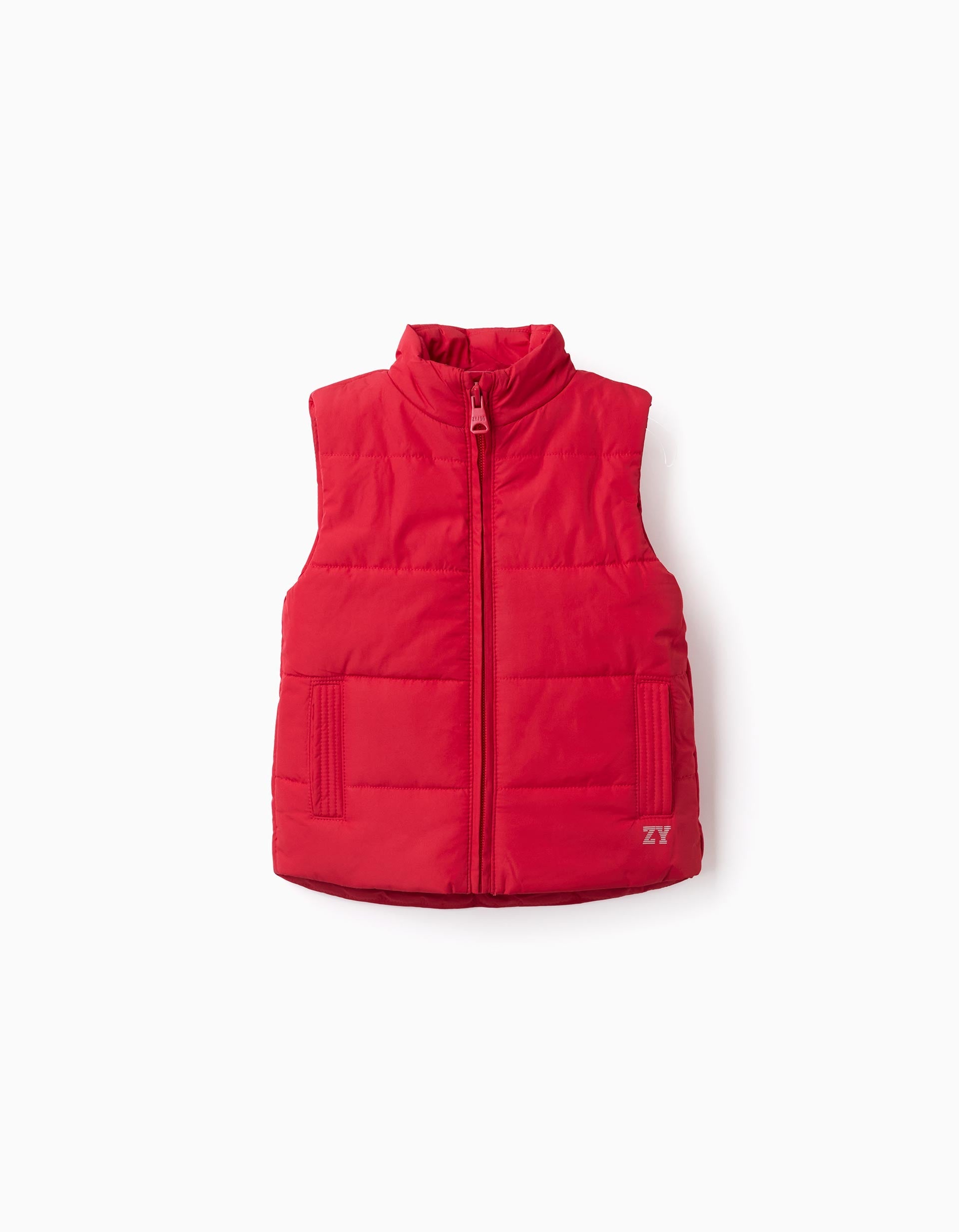 Padded vest with fleece lining and side pockets for babies, red