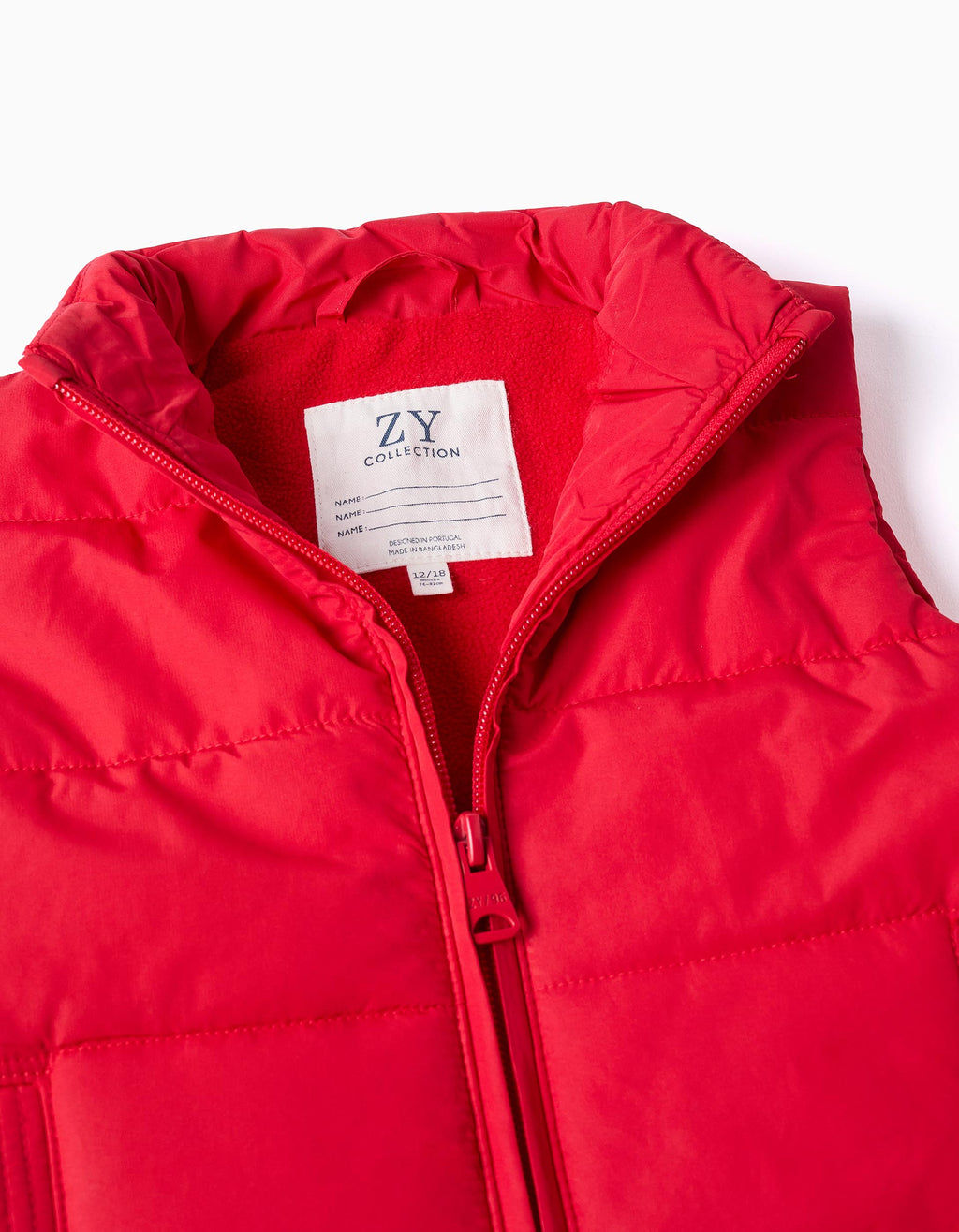 Padded vest with fleece lining and side pockets for babies, red