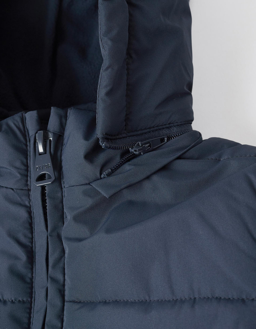 Puffer jacket with detachable hood for baby boys, navy blue