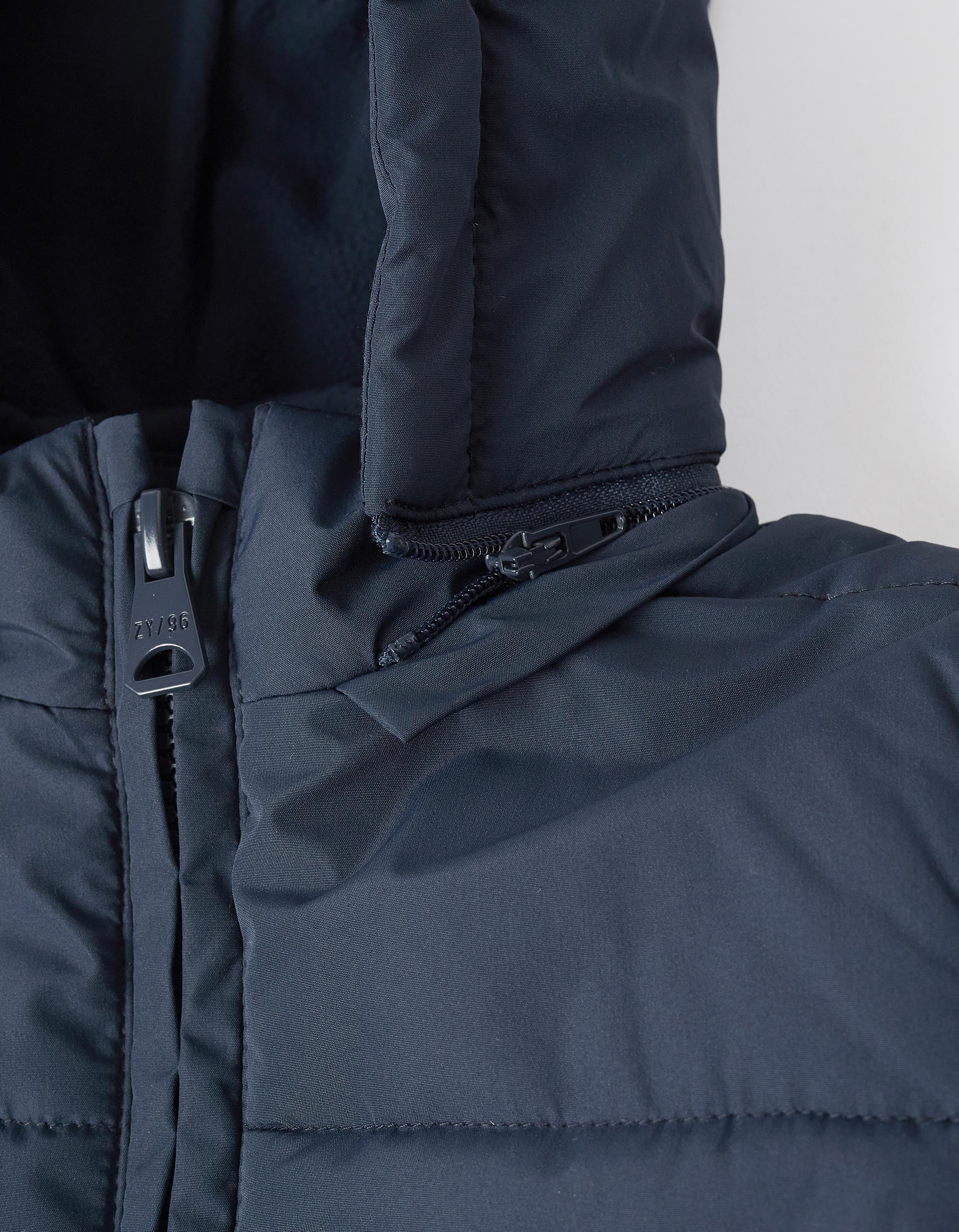 Puffer jacket with detachable hood for baby boys, navy blue