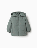Puffer jacket with detachable hood for baby boys, dark green