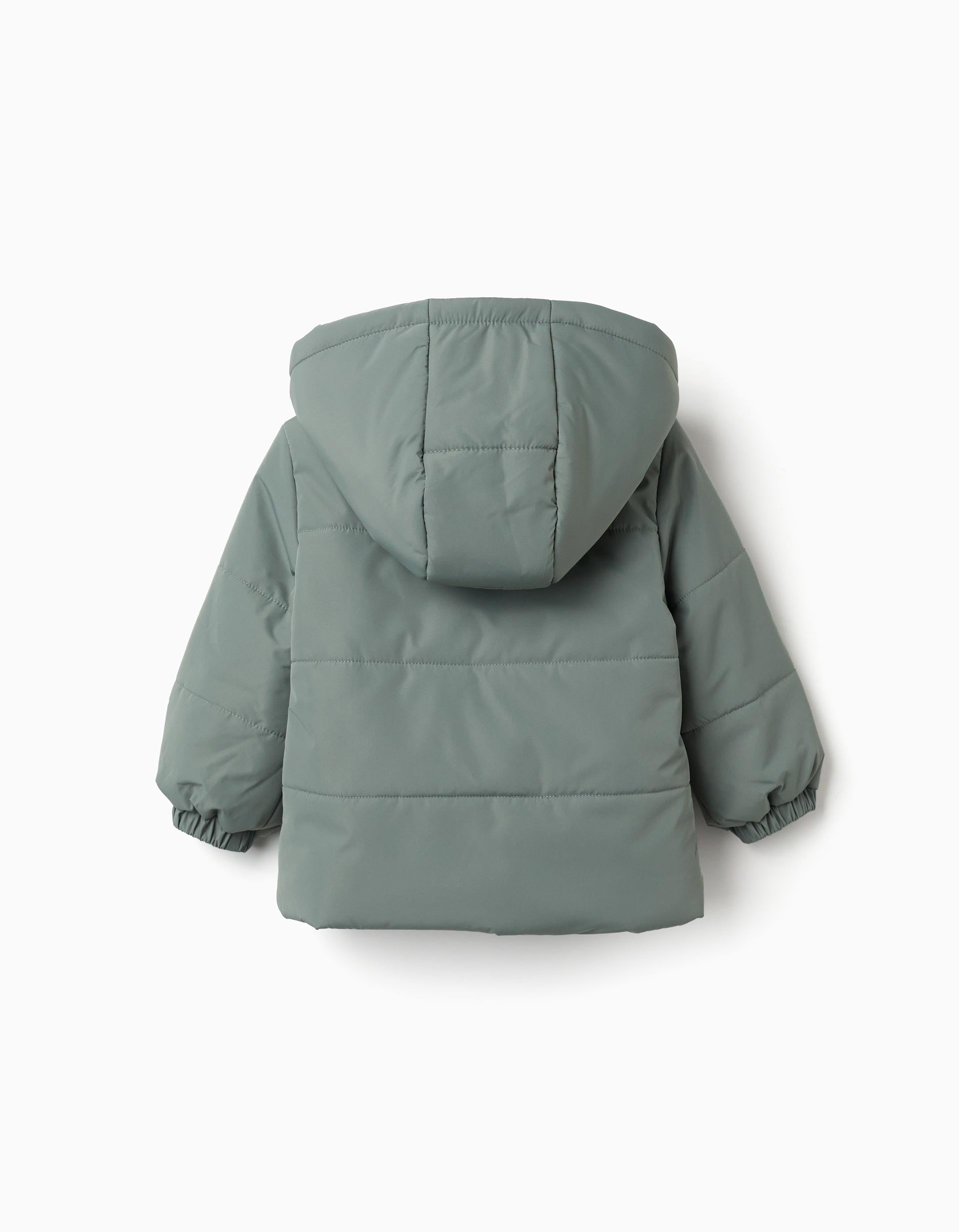 Puffer jacket with detachable hood for baby boys, dark green