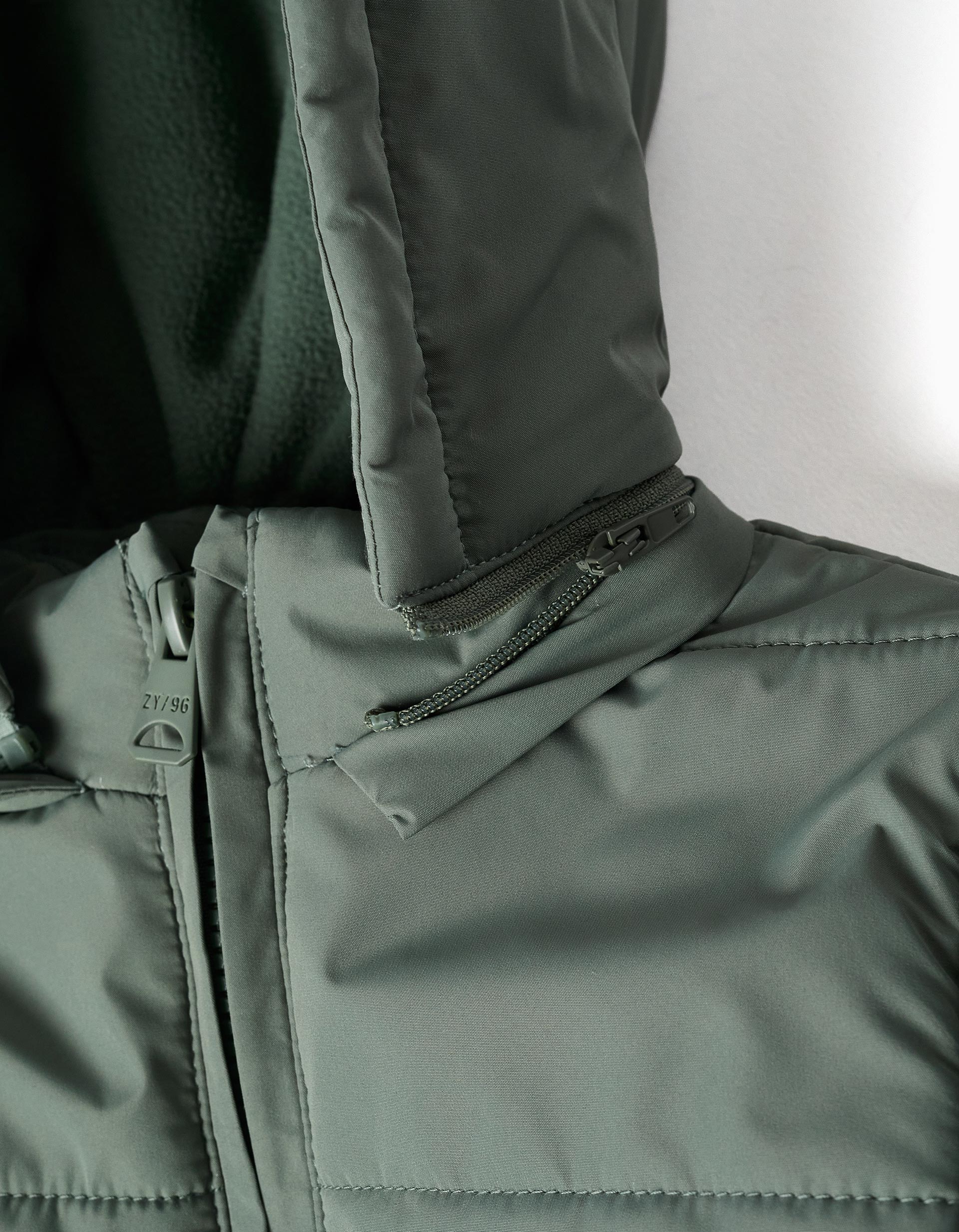 Puffer jacket with detachable hood for baby boys, dark green