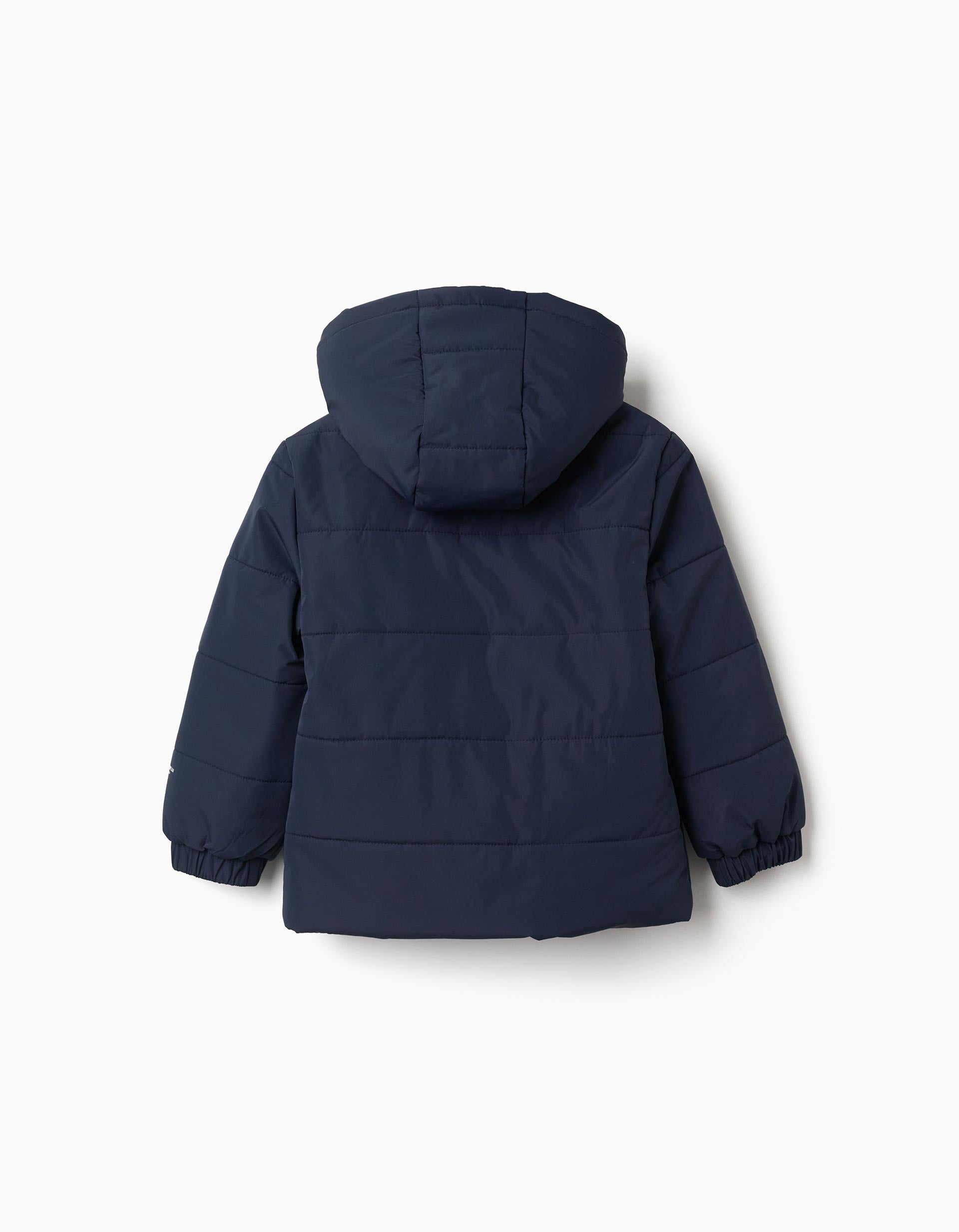 Hooded puffer jacket with fleece lining for boys, navy blue