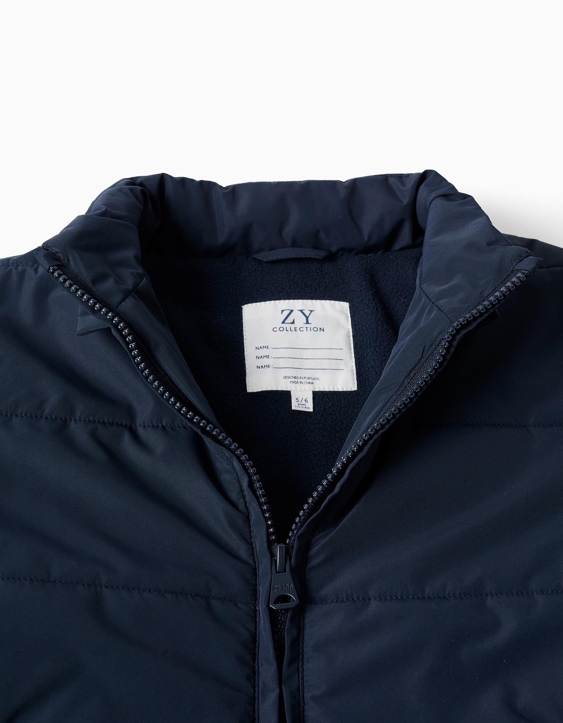 Hooded puffer jacket with fleece lining for boys, navy blue