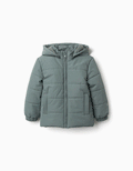 Hooded puffer jacket with fleece lining for boys, dark green