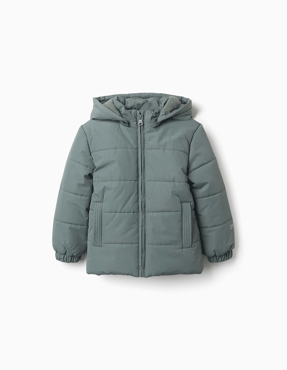 Hooded puffer jacket with fleece lining for boys, dark green