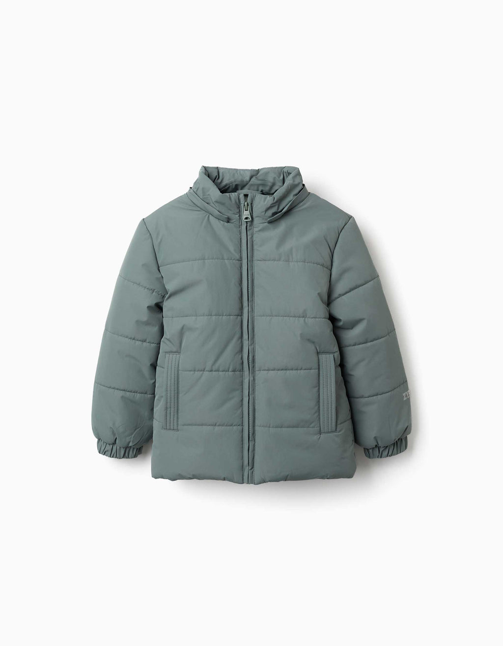 Hooded puffer jacket with fleece lining for boys, dark green