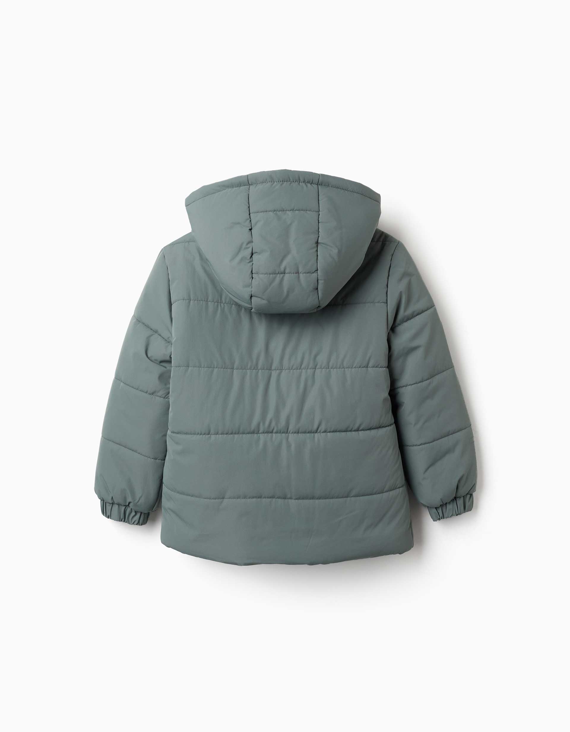 Hooded puffer jacket with fleece lining for boys, dark green
