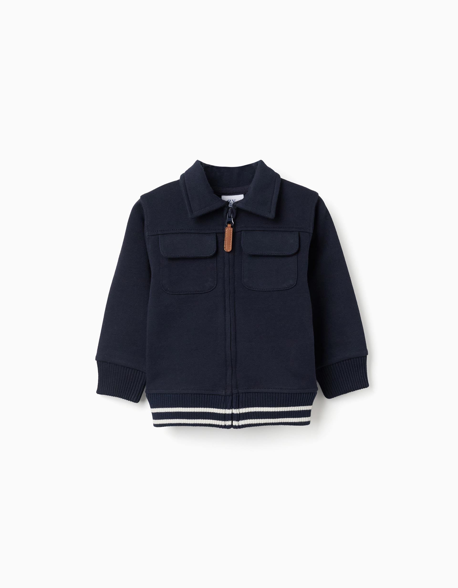 Cotton jacket with chest pockets for baby boys, navy blue/white