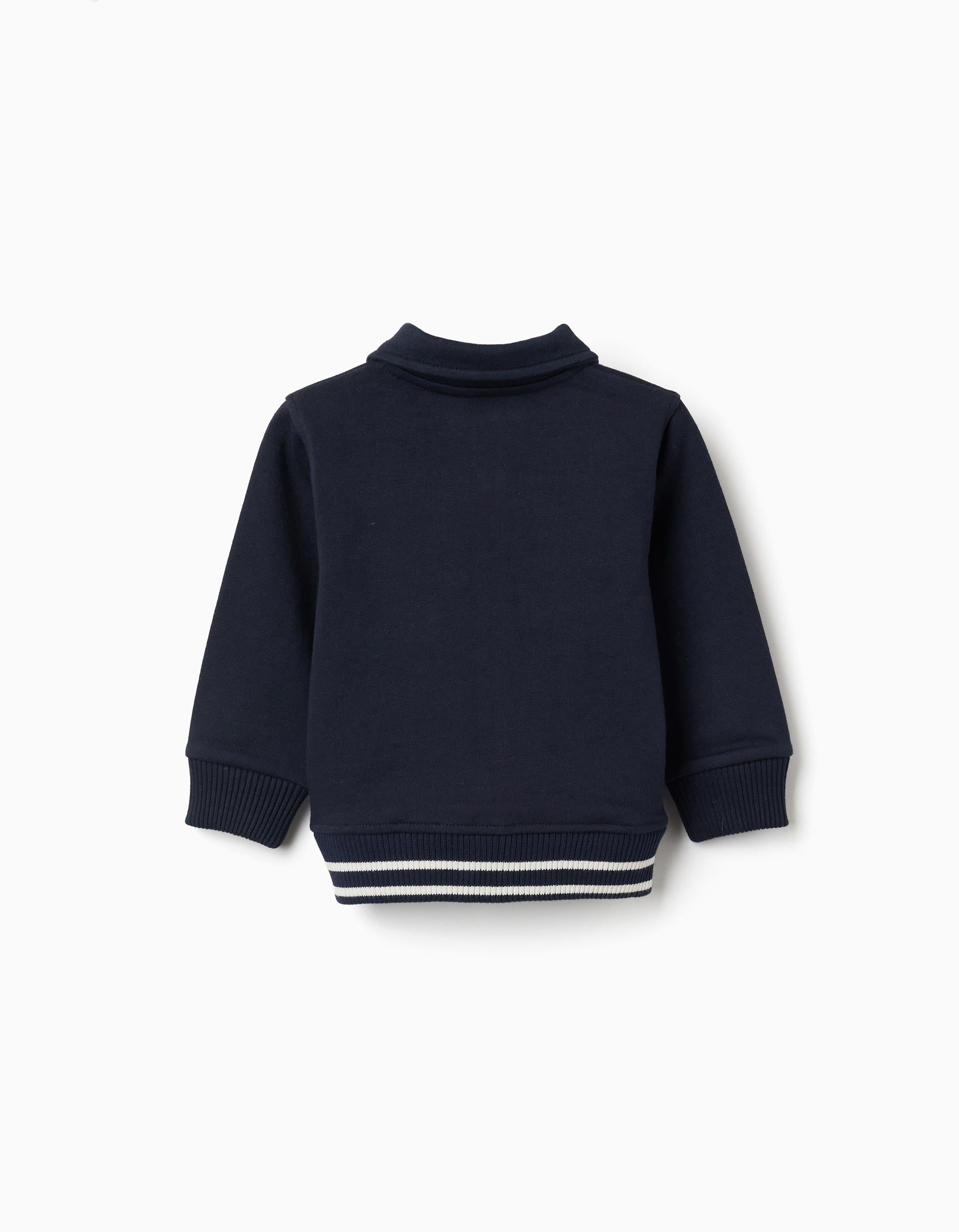 Cotton jacket with chest pockets for baby boys, navy blue/white