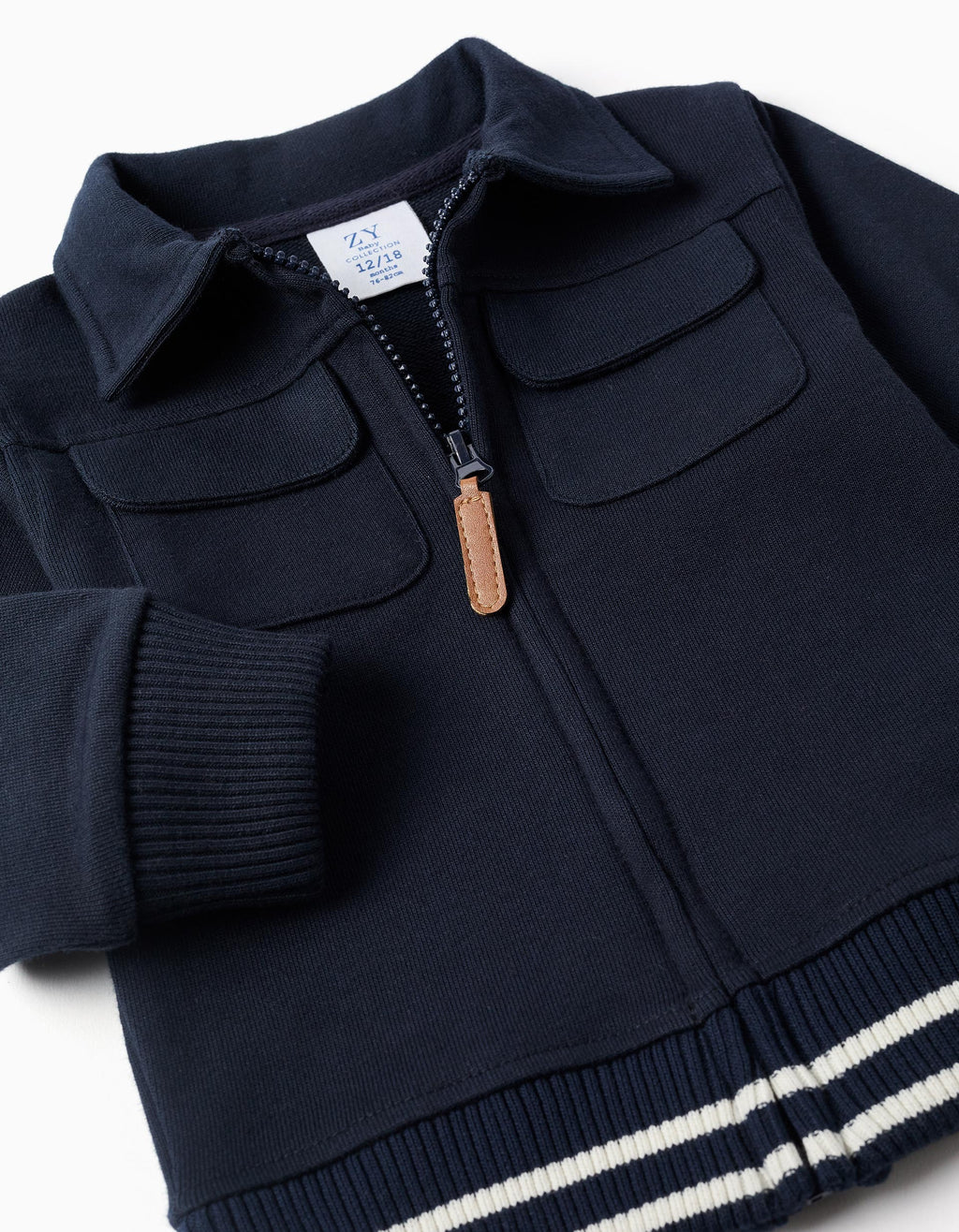 Cotton jacket with chest pockets for baby boys, navy blue/white