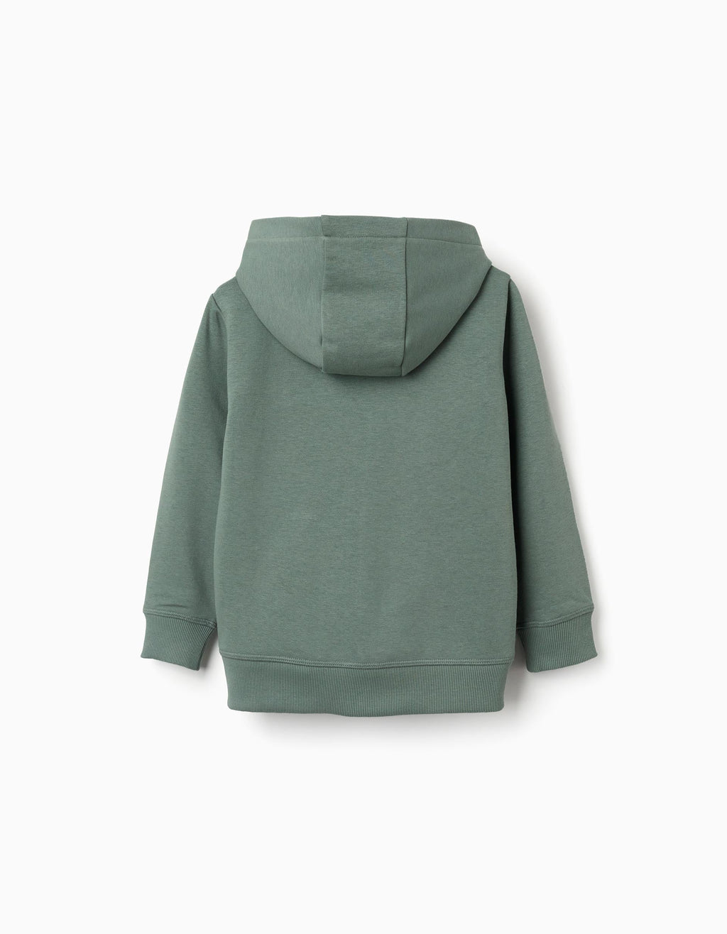 Dark Green Cotton Hooded Jacket with Boucle Embroidery for Boys