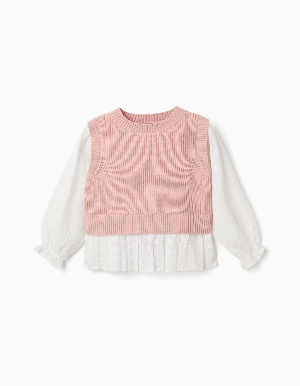 Dual-fabric jumper for girls, white/light pink