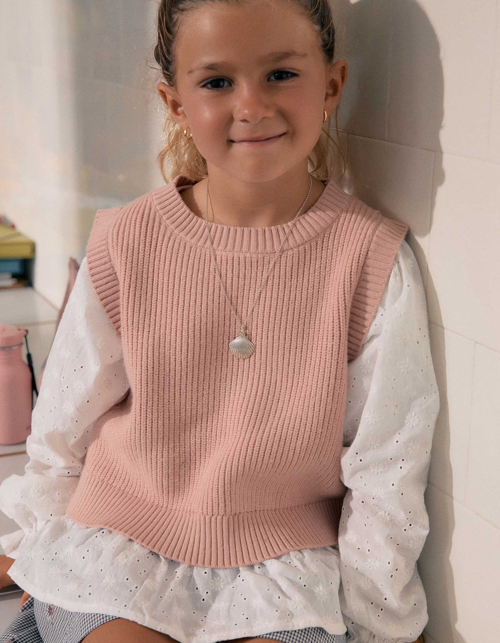Dual-fabric jumper for girls, white/light pink