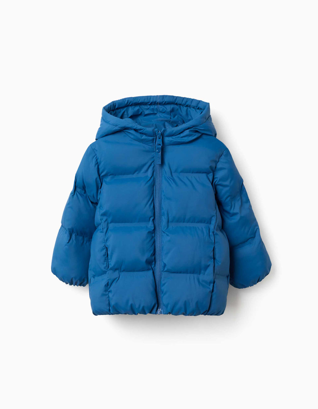 Hooded thermal quilted jacket with pockets for baby boys, blue