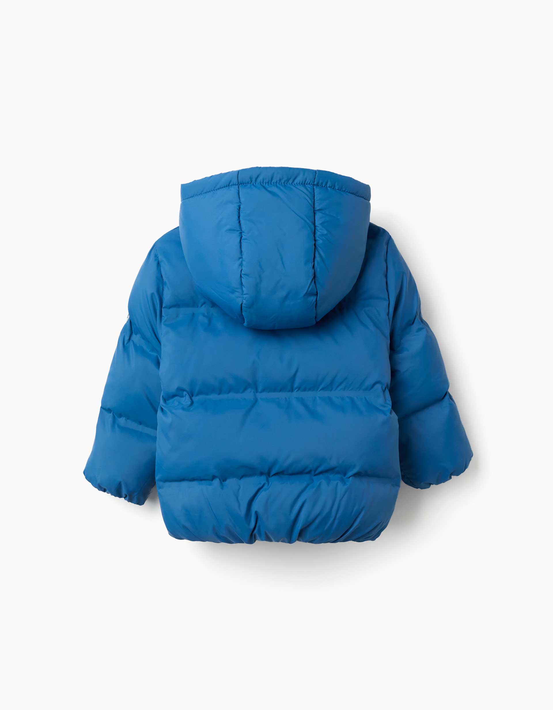 Hooded thermal quilted jacket with pockets for baby boys, blue