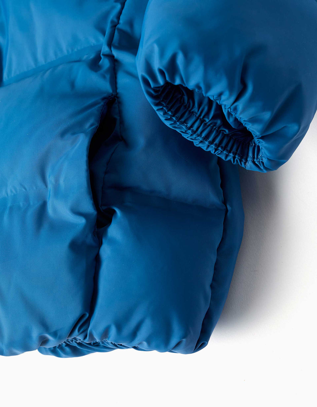 Hooded thermal quilted jacket with pockets for baby boys, blue