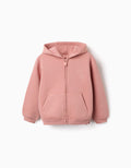 Brushed hooded jacket with floral prints for girls, dusty pink