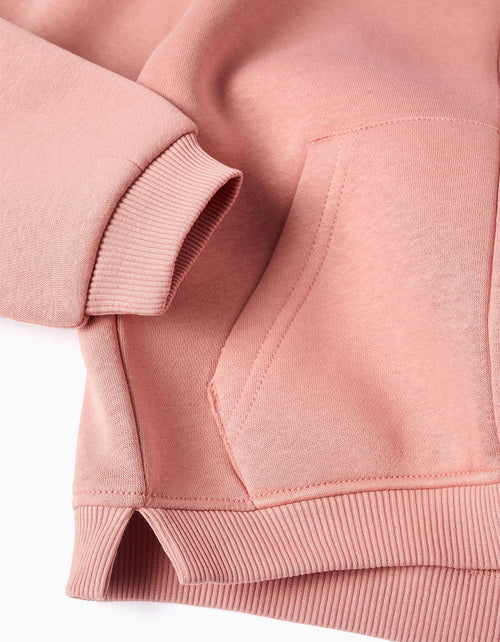 Brushed hooded jacket with floral prints for girls, dusty pink