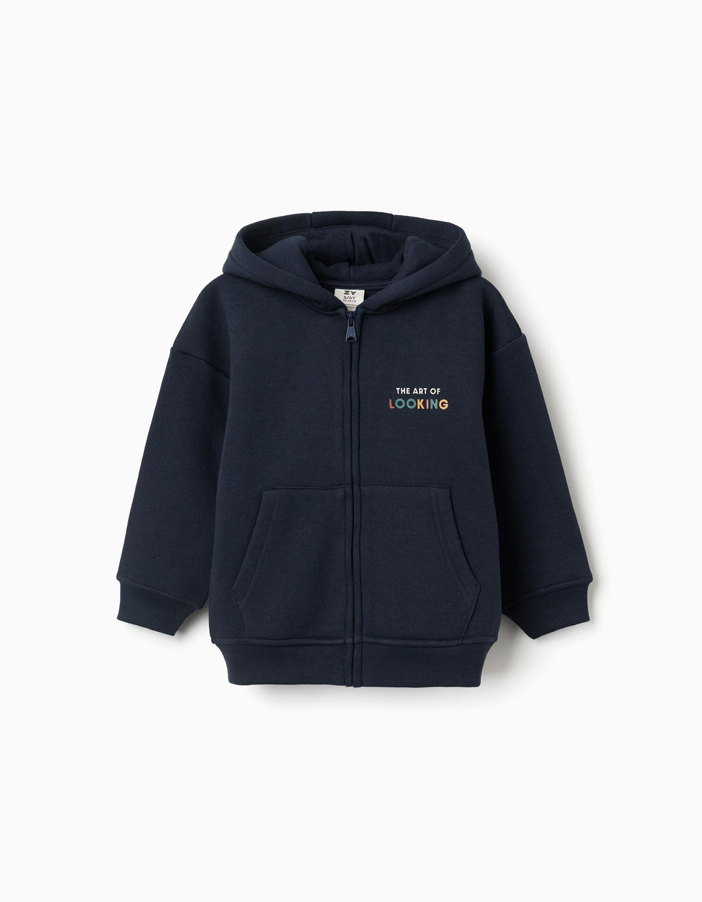 Navy Blue Brushed Hooded Jacket with Print for Boys