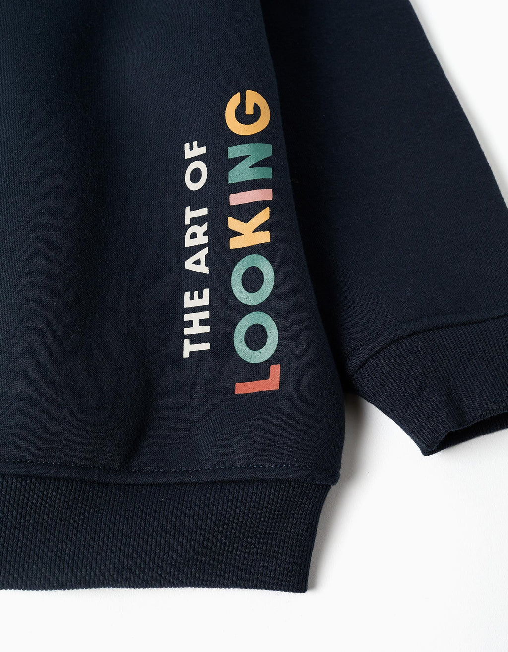 Navy Blue Brushed Hooded Jacket with Print for Boys
