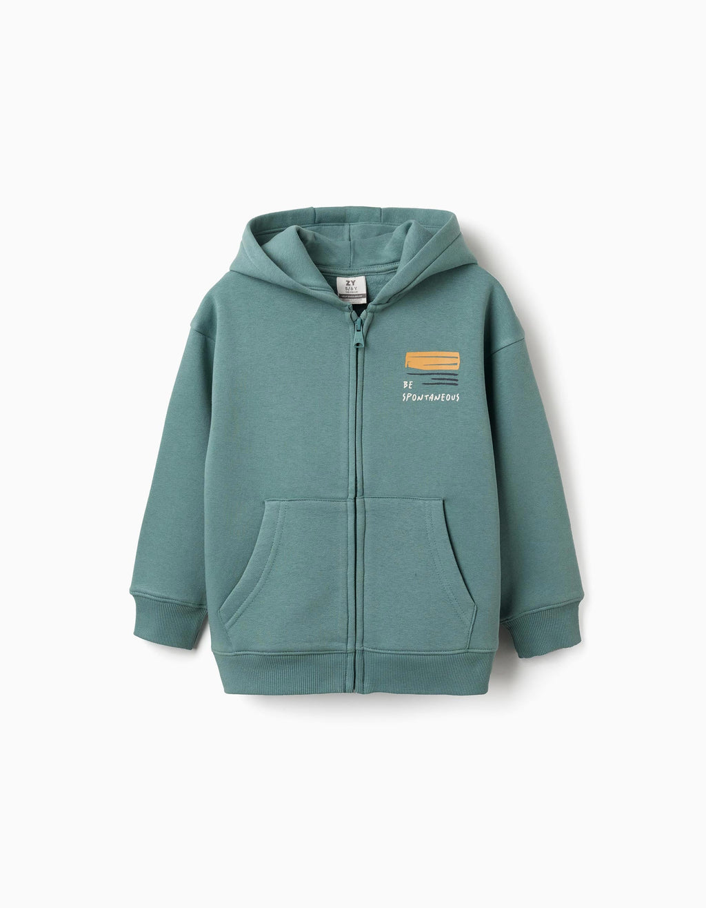 Blue-Green Brushed Hooded Jacket with Print for Boys